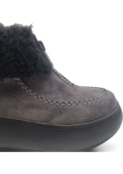 Kadın Kalın Taban Kürk Astarlı Önden Fermuarlı Bot Gri - 39 indirimleri
