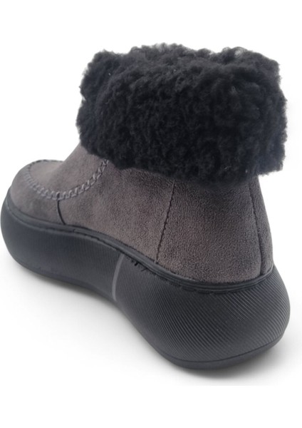 Kadın Kalın Taban Kürk Astarlı Önden Fermuarlı Bot Gri - 39