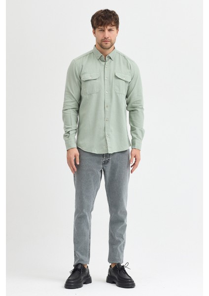 Kaşmir Görünümlü Çift Cepli Regular Fit Uzun Kollu Erkek Gömlek
