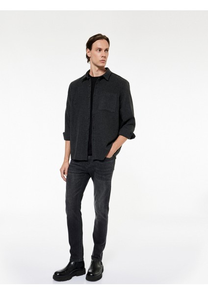 Slim Fit Jean Pantolon Erkekler İçin Beş Cepli Siyah Denim 32 Beden Kış Sezonu