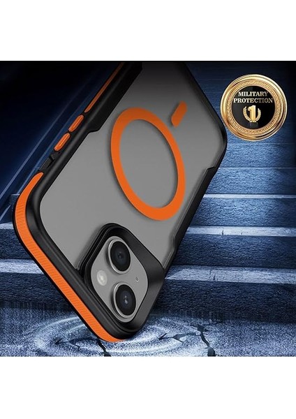 iPhone 13 ile Uyumlu Zore Lamer Kapak Magsafe Destekli Turuncu Kenarlı Mat Buz Şeffaf Kılıf – Airbag Köşe Koruma, Kamera Korumalı fiyatları