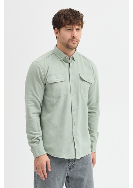 Kaşmir Görünümlü Çift Cepli Regular Fit Uzun Kollu Erkek Gömlek fiyatları