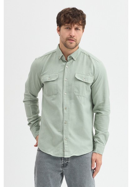 Kaşmir Görünümlü Çift Cepli Regular Fit Uzun Kollu Erkek Gömlek modelleri