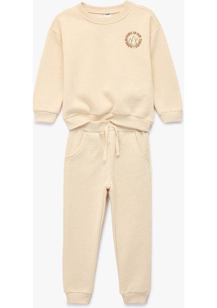 Baskılı Uzun Kollu Bisiklet Yaka Eşofman Takımı