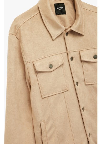 Regular Fit Kapaklı Cepli Gömlek Yaka Düğmeli Suni Süet Ceket modelleri