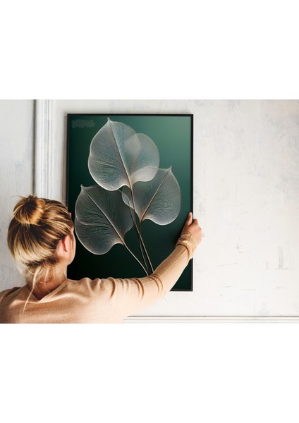 Metal Çerçeveli Gerçek Camlı Tablo, Yaprak Temalı Dijital Baskılı Tablo, Salon, Oturma Odası Tablo