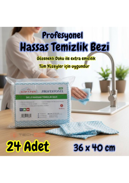 Softtex Profesyonel Süper Emici Hassas Büyük Boy 36X40CM Temizlik Bezi 24'lü