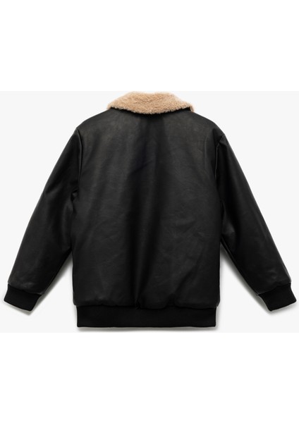 Fermuarlı Peluş Yaka Cepli Bomber Deri Ceket fiyatları