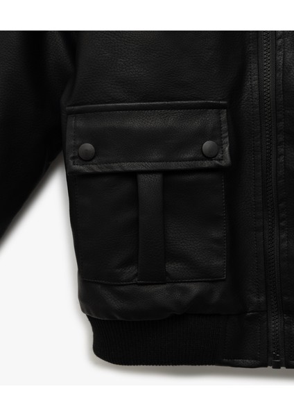 Fermuarlı Peluş Yaka Cepli Bomber Deri Ceket fırsatları