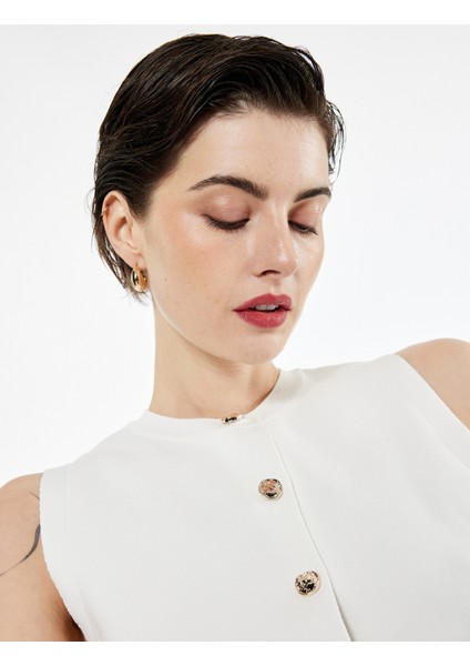 Gold Düğme Detaylı Bisiklet Yaka Triko Yelek fiyatları