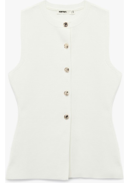 Gold Düğme Detaylı Bisiklet Yaka Triko Yelek modelleri