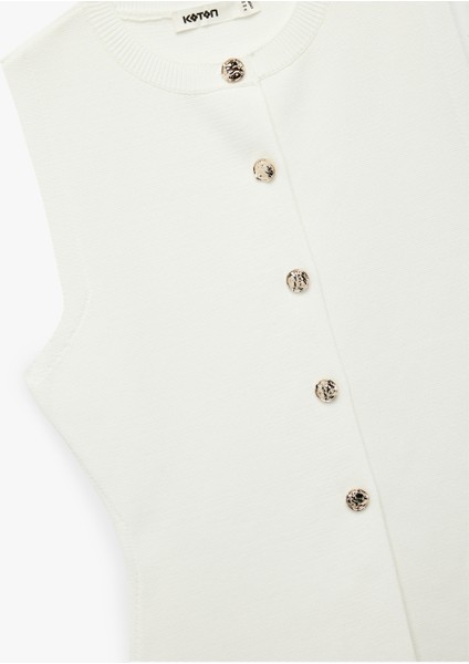 Gold Düğme Detaylı Bisiklet Yaka Triko Yelek indirimleri