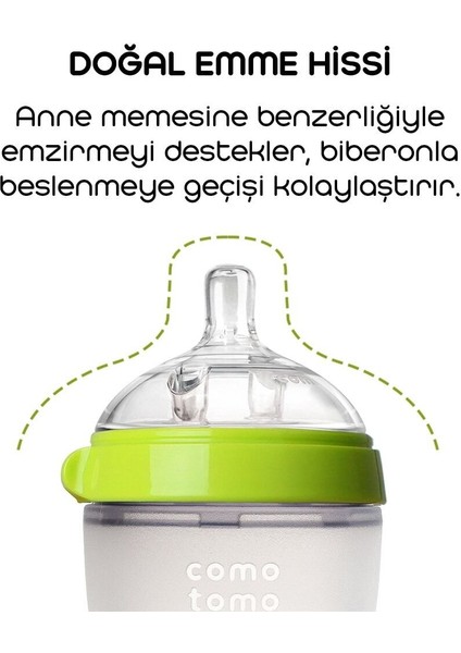 Comotomo Antikolik Silikon Biberon 250 ml 3-6 Ay Yeşil fiyatları