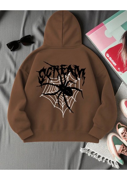Punıx Büyük Beden Özel Üretim Kapüşonlu Scream Spider Sırt Baskılı %100 Pamuk Oversize Erkek Sweatshırt