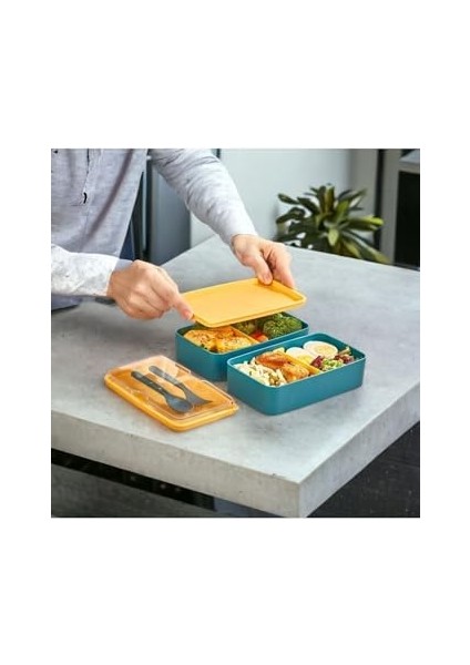 Katlı Çatal Kaşıklı Ayarlanabilir Bölme Beslenme Kabı Sarı Kapak modelleri