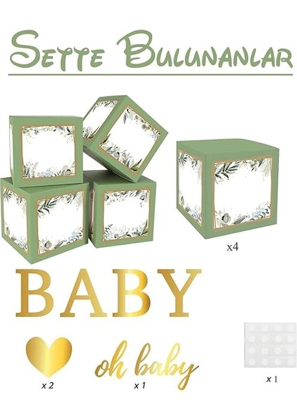 Parça Baby Yazılı Şeffaf Kutu ve Balon Seti (Adaçayı) modelleri