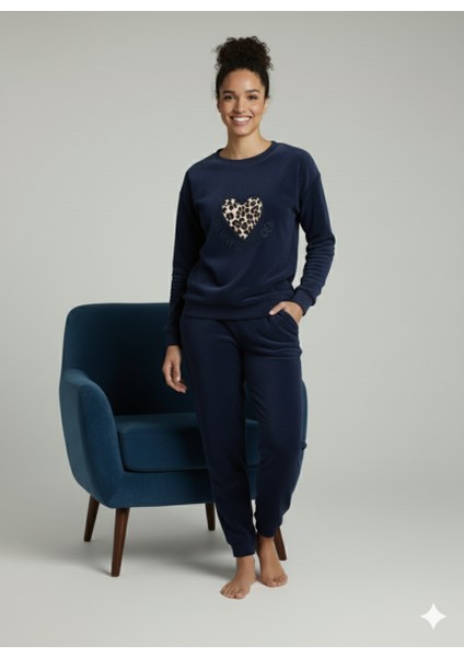 Kışlık Polar Kumaş Uzun Kol Kadın Pijama Takımı