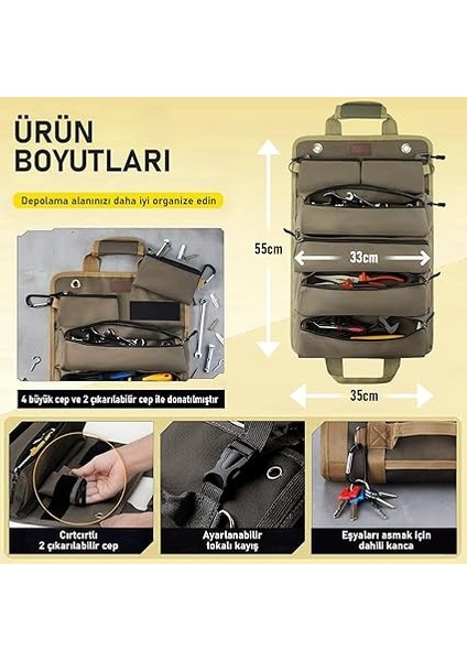 Alet Çantası, Ağır Hizmet Tipi Kanvas Rulo Takım Çantası, Katlanabilir Alet Organizer El Çantası, Tamirci Marangoz Teknisyen Hobici Takım Çantası, Alet Takım Anahtar Düzenleyici Çanta Haki fiyatları