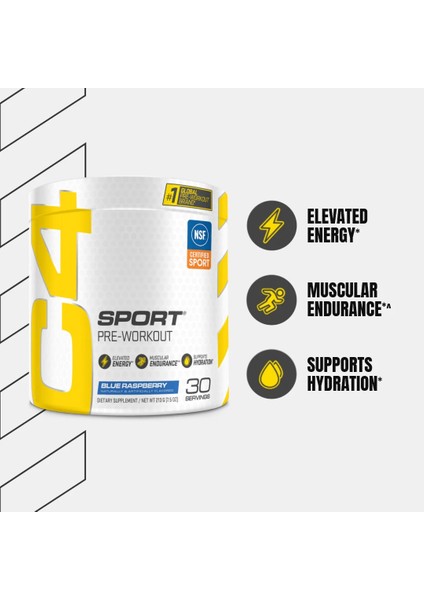 C4 Sport Pre-Workout Blue Raspberry 7.5 Oz (213 G) 30 Servis Usa fiyatları