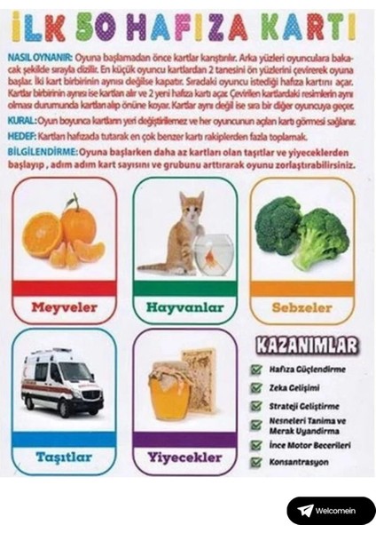 Oyuncak Minik Bebeğimin Ilk 50 Hafıza Kartları ve Ilk 50 Meyve Sebze Kartları Flash Kart 2'li Set modelleri