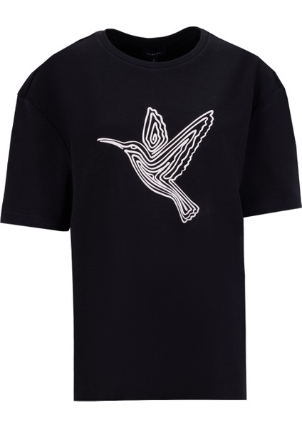 Bisiklet Yaka Baskılı Siyah Kadın T-Shirt F5WL-TST0383 fiyatları