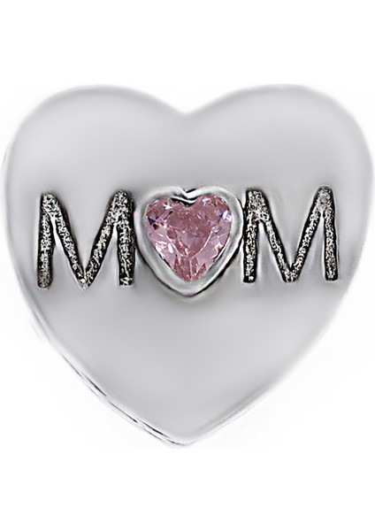 Kadın Anne Sevgisi Temalı Pembe Taş Detay Gümüş Charm