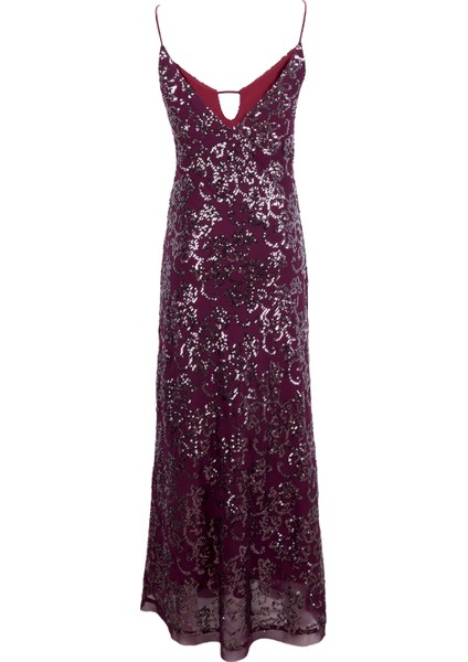 V Yaka Payetli Bordo Maksi Kadın Elbise F5WL-ELB0402 modelleri