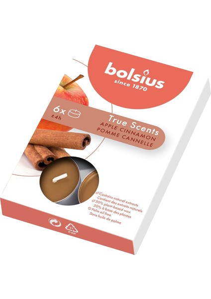 Kokulu Tealight Mum, Elma Tarçın Kokulu, Kahve Renkli, 6&apos;lı Paket, 4 Saatlik Yanma Süresi - Ev Mumu - Iç Dekorasyon - Özler - Vegan Içerir - Yağı Içermez