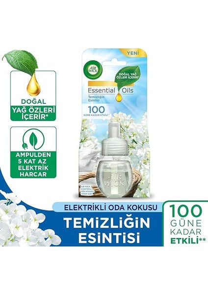 Wick Elektrikli Oda Kokusu Esansiyel Yağlar Yedek Şişe Temizliğin Esintisi fiyatları