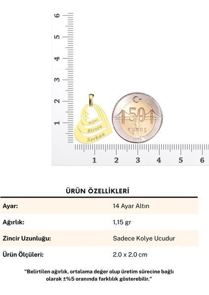 Üç Isimli Kalpler 14 Ayar Altın Kolye Ucu indirimleri