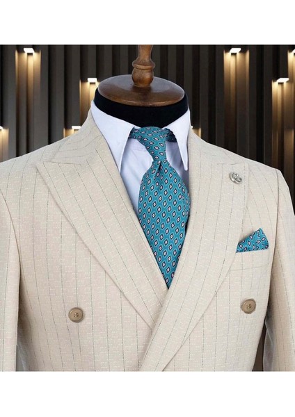 Özel Tasarım, Kruvaze, Kırlangıç Yaka, Slim Fit, Çizgili, Erkek Takım Elbise, Krem fiyatları