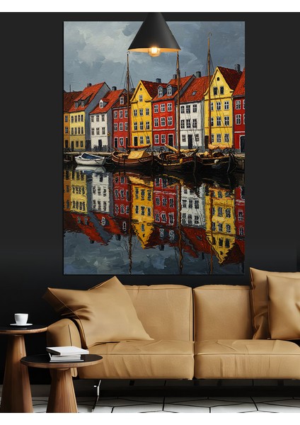 Tarihi Binalarla Çevrili Renkli Avrupa Kanalları Dekoratif Kanvas - Mdf Ahşap Tablo fiyatları