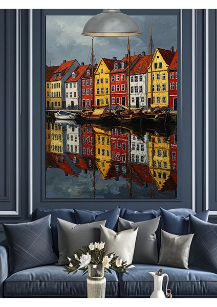 Tarihi Binalarla Çevrili Renkli Avrupa Kanalları Dekoratif Kanvas - Mdf Ahşap Tablo fırsatları