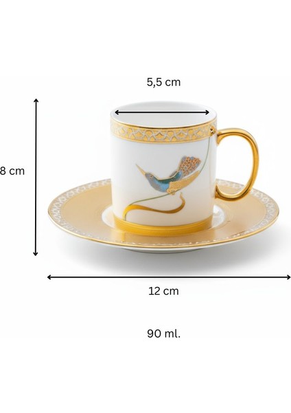 Starling Beyaz Gold Renk Kuş Figürlü 6 Kişilik Porselen Kahve Fincan Takımı - 90 Ml. modelleri