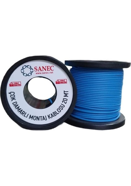 Çok Damarlı Montaj Kablosu - 22 Awg - 20 Metre - Mavi
