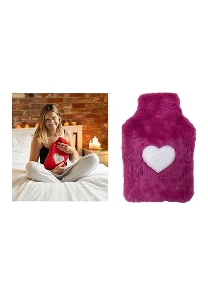 Bosphorus Homi Sıcak Su Torbası Peluş Kalpli,pembe Termofor 29X17CM 750ML