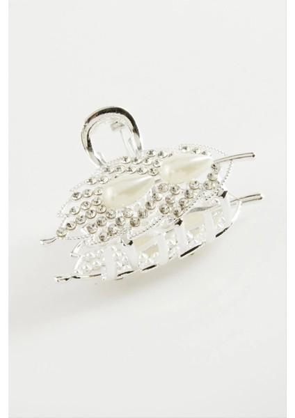 Yaprak Inci Taşlı Metal Mandal Toka 4,5 cm