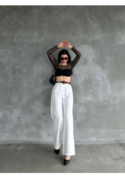 Beli Kemerli Pantolon - Beyaz fiyatları