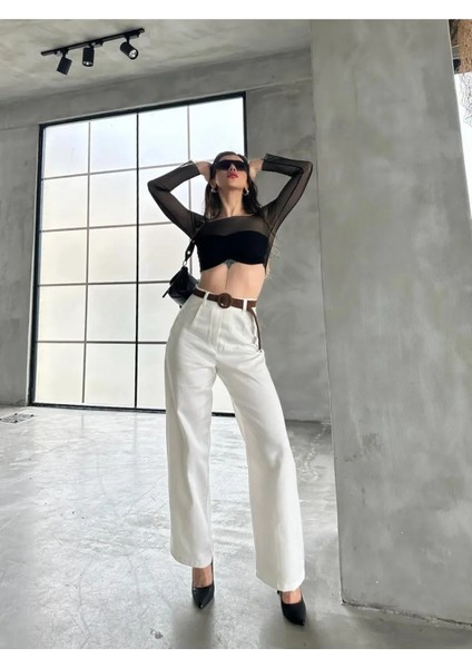 Beli Kemerli Pantolon - Beyaz modelleri