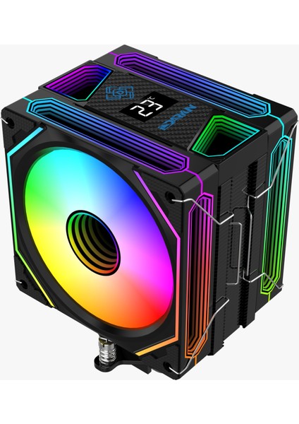 DY-500X Siyah Isı Göstergeli Ful Argb 2x Fan 6 Bakır Borulu Kule Tipi Hava Soğutucu Işlemci Soğutucusu