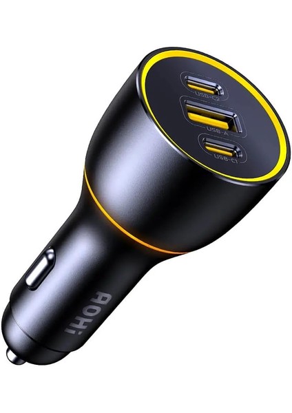 Superauto Araç Içi Şarjı, 3 Portlu Pd 170W Type-C To Type-C, Usb, Hızlı Şarj Çakmaklık Adaptörü, Siyah