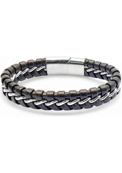 Zincir Model Çelik ve Deri Bileklik 33514B2D1