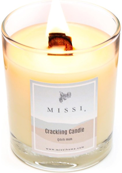 Fitilli Yasemin Sandal Kokulu Ekru Cracklıng Vegan Mum (Çıtırtılı)