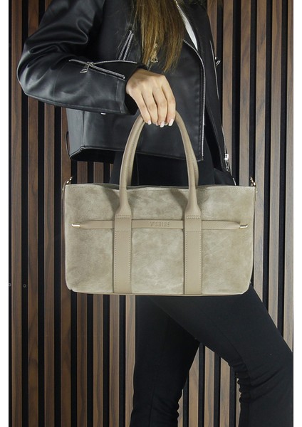 Kum Hakiki Dana Süet Fermuarlı Üç Bölmeli Iç Cepli Askılı Orta Boy Günlük Omuz Çantası fırsatları