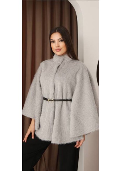 Kadın Önü Çıt Çıt Kapamalı Kemer Detaylı Panço Hırka