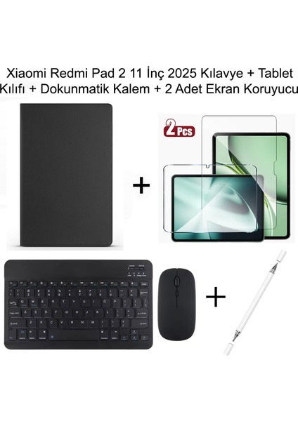 Yesnıce Xiaomi Redmi Pad 2 11 Inç 2025 Uyumlu Standlı Kılıf Dokunmatik Kalem ve Klavye Set
