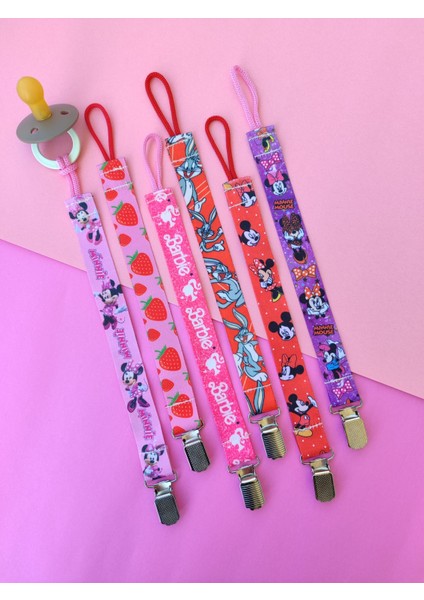 6'lı Emzik Askısı Seti - Emzik Tutucu - Emzik Zinciri (Kız Bebek)