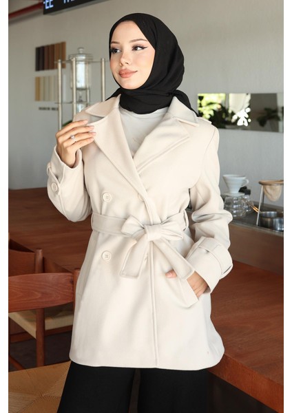 Düğme Detaylı Kaşe Kaban Bej 19274 fiyatları