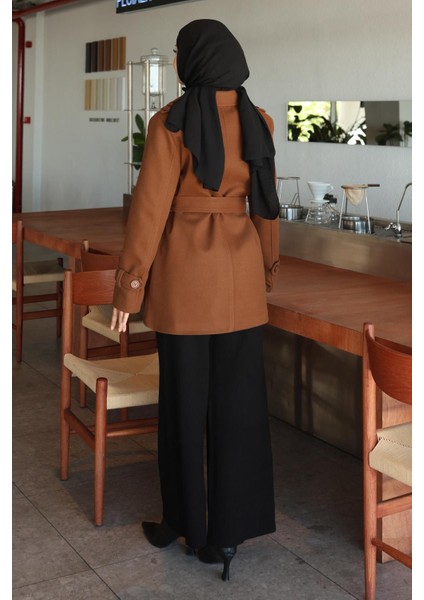 Düğme Detaylı Kaşe Kaban Kahverengi 19274 fırsatları