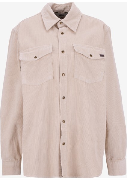 Relaxed Gömlek Yaka Düz Ekru Erkek Gömlek J5WM-GML7658